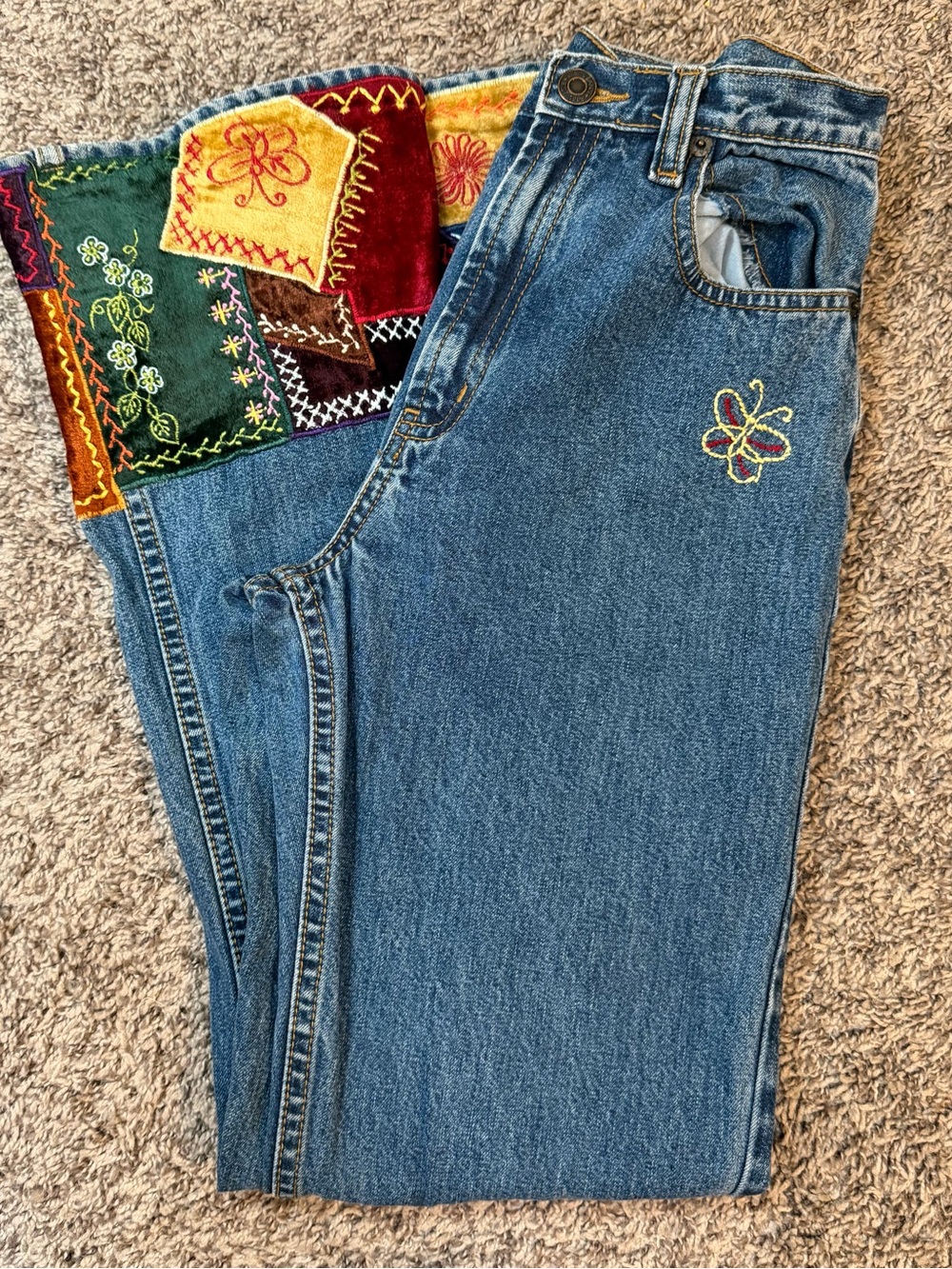 90s Gap Girl Patched Embroidered Jeans Size 16 Vintage Y2K